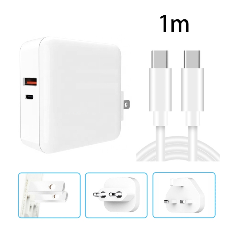 

A6 65W QC 3.0 USB + PD USB-C / Type-C Dual Fast Charging Laptop Adapter + 1m USB-C / Type-C to USB-C / Type-C Data Cable Set for MacBook Series, US Plug + EU Plug + UK Plug