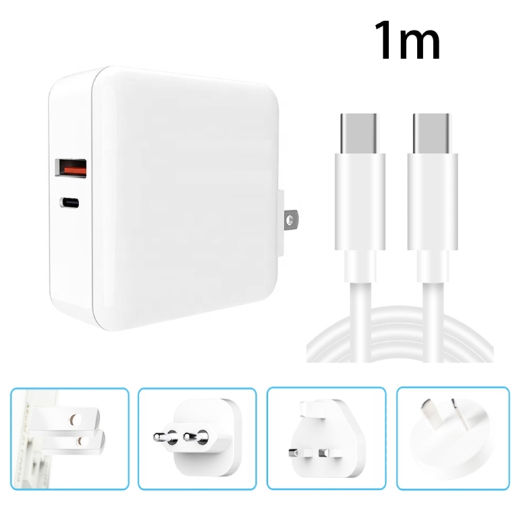 

A6 65W QC 3.0 USB + PD USB-C / Type-C Dual Fast Charging Laptop Adapter + 1m USB-C / Type-C to USB-C / Type-C Data Cable Set for MacBook Series, US Plug + EU Plug + AU Plug + UK Plug