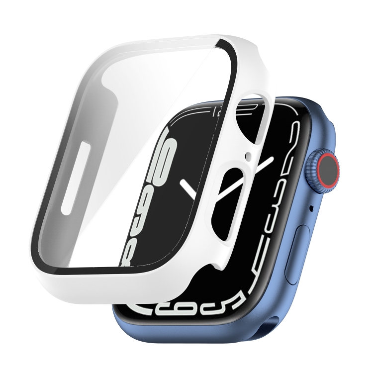 

Shockproof PC Protective Case with Tempered Glass Film For Apple Watch Series 7 45mm(white)