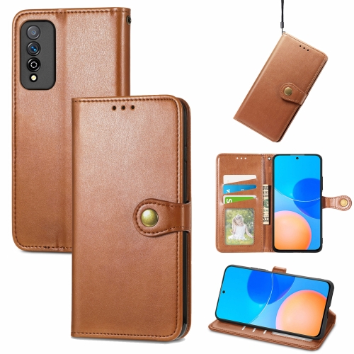 

For Honor Play 5T Pro Solid Color Leather Buckle Phone Case(Brown)