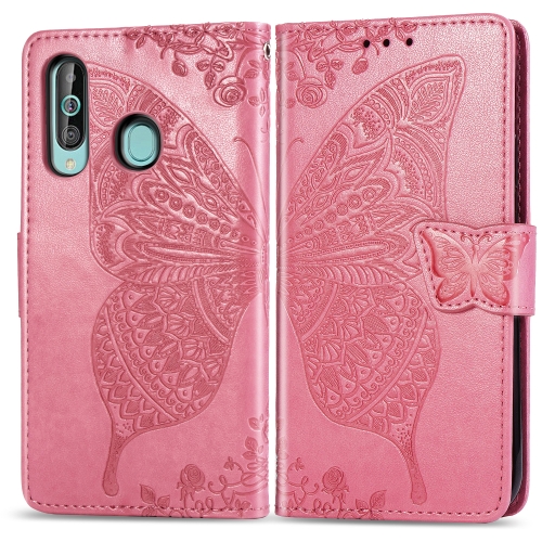 

Butterfly Love Flowers Embossing Horizontal Flip Leather Case for Galaxy A60, with Holder & Card Slots & Wallet & Lanyard(Pink)