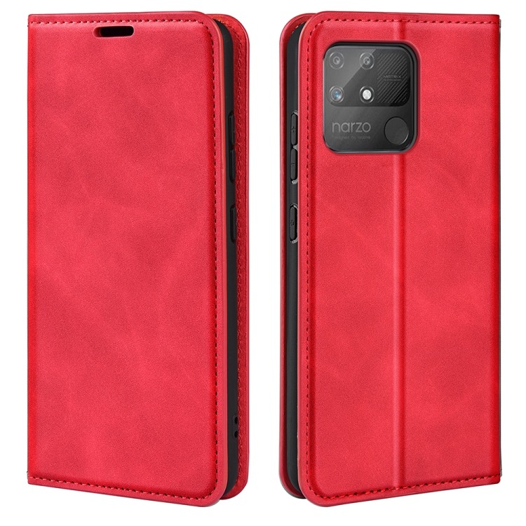 

For OPPO Realme Narzo 50A Retro-skin Magnetic Suction Leather Case with Holder & Card Slots & Wallet(Red)