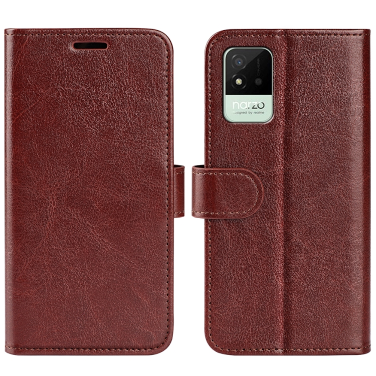 

For OPPO Realme Narzo 50A R64 Texture Single Horizontal Flip Protective Case with Holder & Card Slots & Wallet& Photo Frame(Brown)