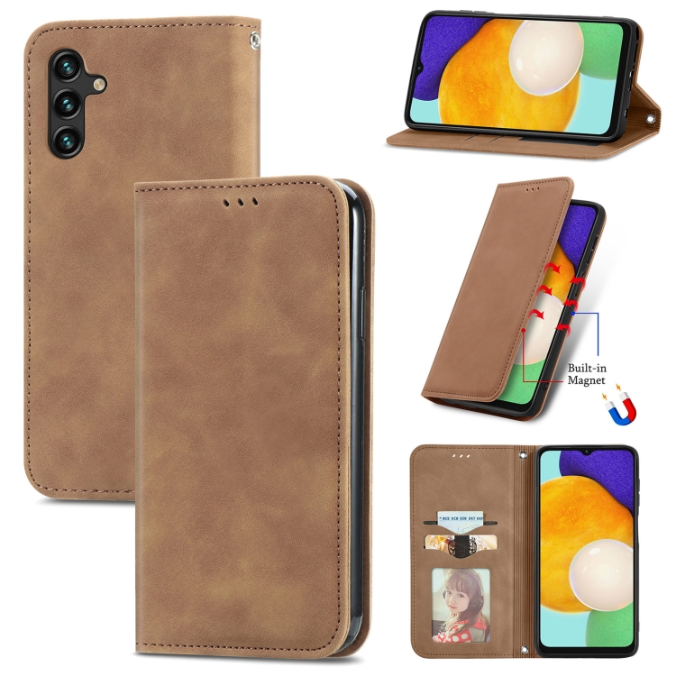 

For Samsung Galaxy A13 5G Retro Skin Feel Magnetic Horizontal Flip Leather Case with Holder & Card Slots & Wallet & Photo Frame(Brown)