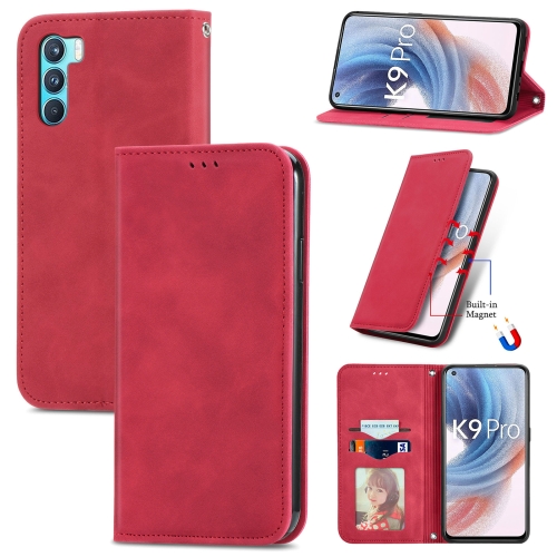 

For OPPO K9 Pro Retro Skin Feel Magnetic Horizontal Flip Leather Case with Holder & Card Slots & Wallet & Photo Frame(Red)