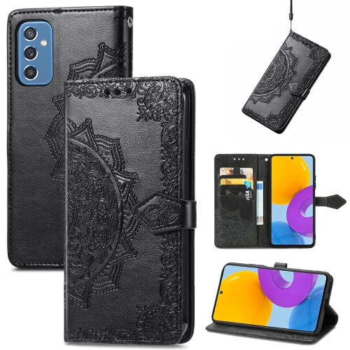 

For Samsung Galaxy M52 5G Mandala Flower Embossed Horizontal Flip Leather Case with Holder & Card Slots & Wallet & Lanyard(Black)