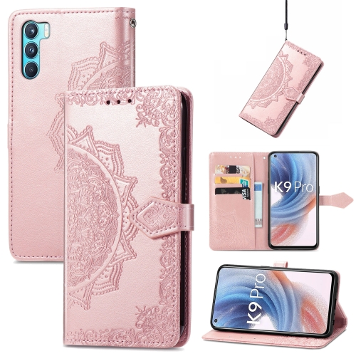 

For OPPO K9 Pro Mandala Flower Embossed Horizontal Flip Leather Case with Holder & Card Slots & Wallet & Lanyard(Rose Gold)