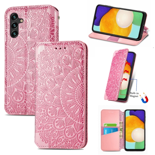 

For Samsung Galaxly A13 5G Blooming Mandala Embossed Magnetic Horizontal Flip Leather Case with Holder & Card Slots & Wallet(Pink)