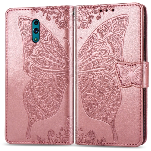 

Butterfly Love Flowers Embossing Horizontal Flip Leather Case for OPPO Reno, with Holder & Card Slots & Wallet & Lanyard(Rose gold)