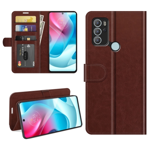 

For Motorola Moto G60S R64 Texture Single Horizontal Flip Phone Protective Case with Holder & Card Slots & Wallet& Photo Frame(Brown)