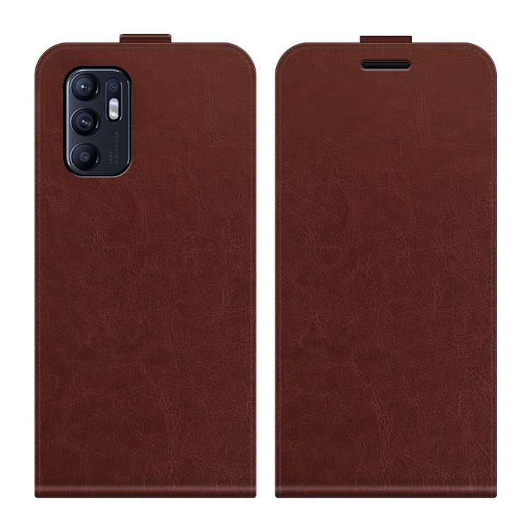 

For OPPO Reno6 4G R64 Texture Vertical Flip Leather Case with Card Slots & Photo Frame(Brown)