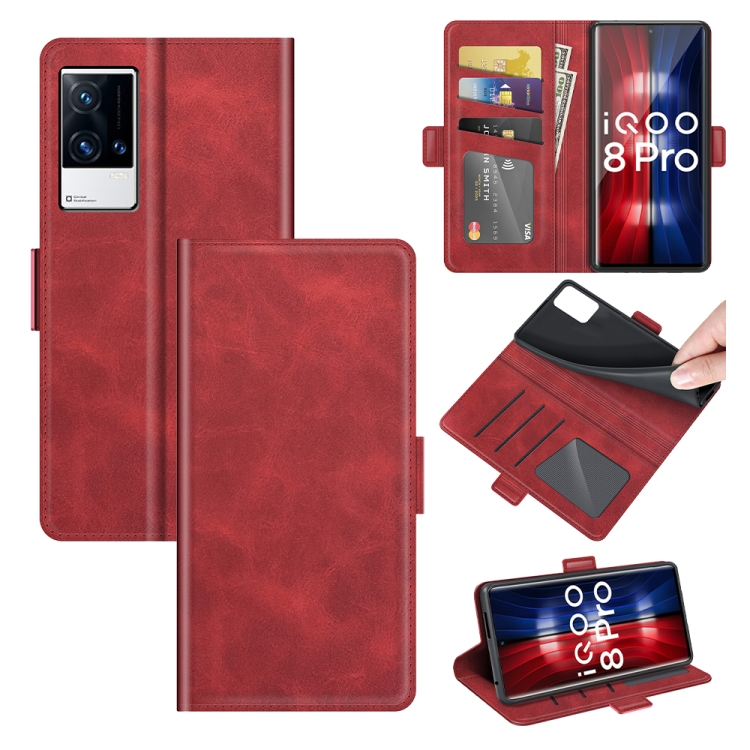

For vivo iQOO 8 Pro Dual-side Magnetic Buckle Flip Leather Phone Case(Red)