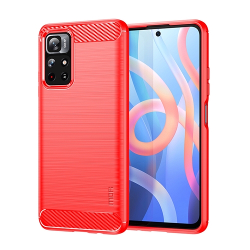 

For Xiaomi Redmi Note11 / Poco M4 Pro 5G MOFI Gentleness Series Brushed Texture Carbon Fiber Soft TPU Phone Case(Red)