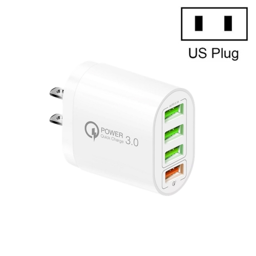 

QC-04 QC3.0 + 3 x USB 2.0 Multi-ports Charger for Mobile Phone Tablet, US Plug(White)