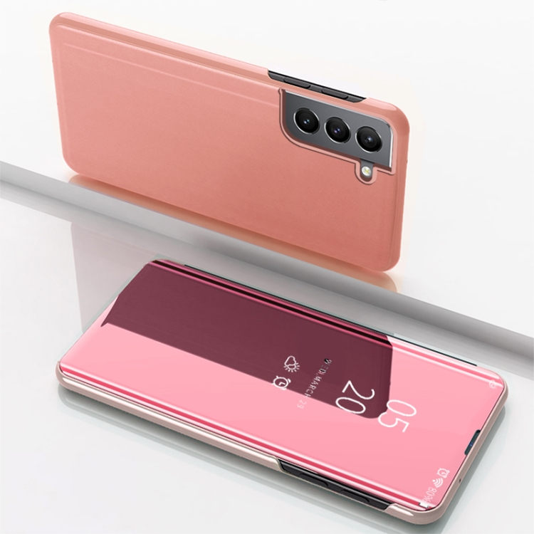 

For Samsung Galaxy S22 5G Plated Mirror Horizontal Flip Leather Case with Holder(Rose Gold)