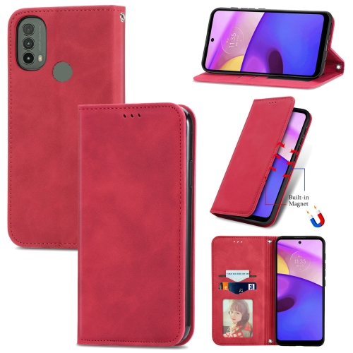

For Motorola Moto E40 Retro Skin Feel Magnetic Horizontal Flip Leather Case(Red)
