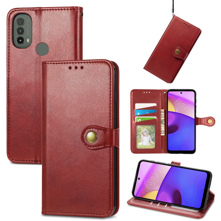 

For Motorola Moto E40 Retro Solid Color Buckle Leather Phone Case(Red)