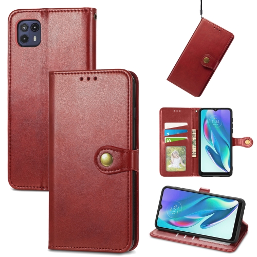 

For Motorola Moto G50 5G Retro Solid Color Buckle Leather Phone Case(Red)