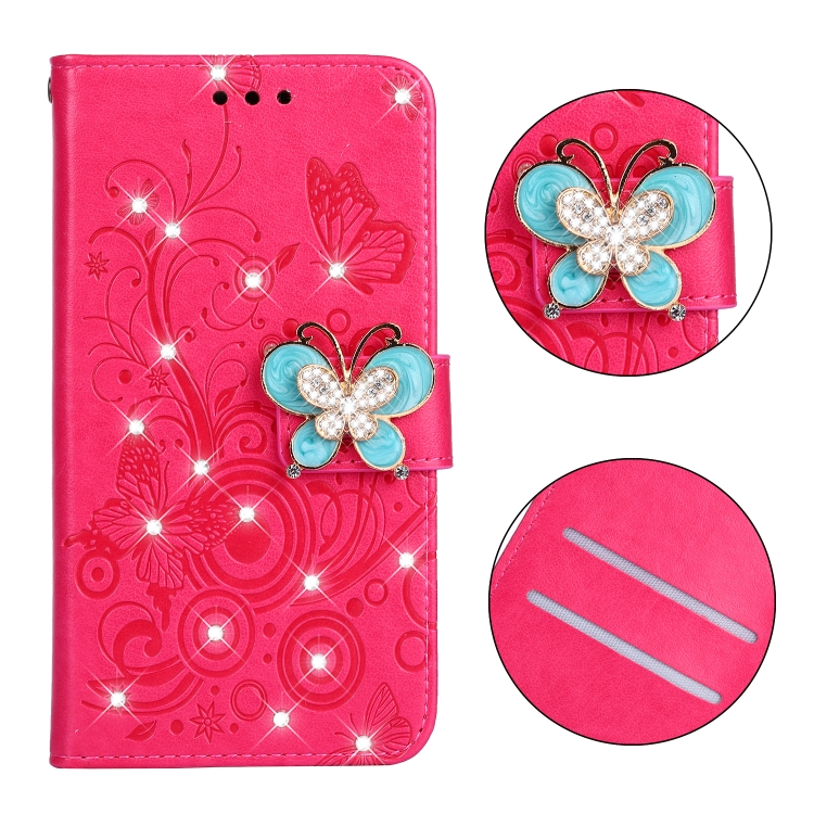 

Diamond Encrusted Butterflies Love Flowers Pattern Horizontal Flip Leather Case with for iPhone 7 , Holder & Card Slots & Wallet & Lanyard(Butterfly plum red)