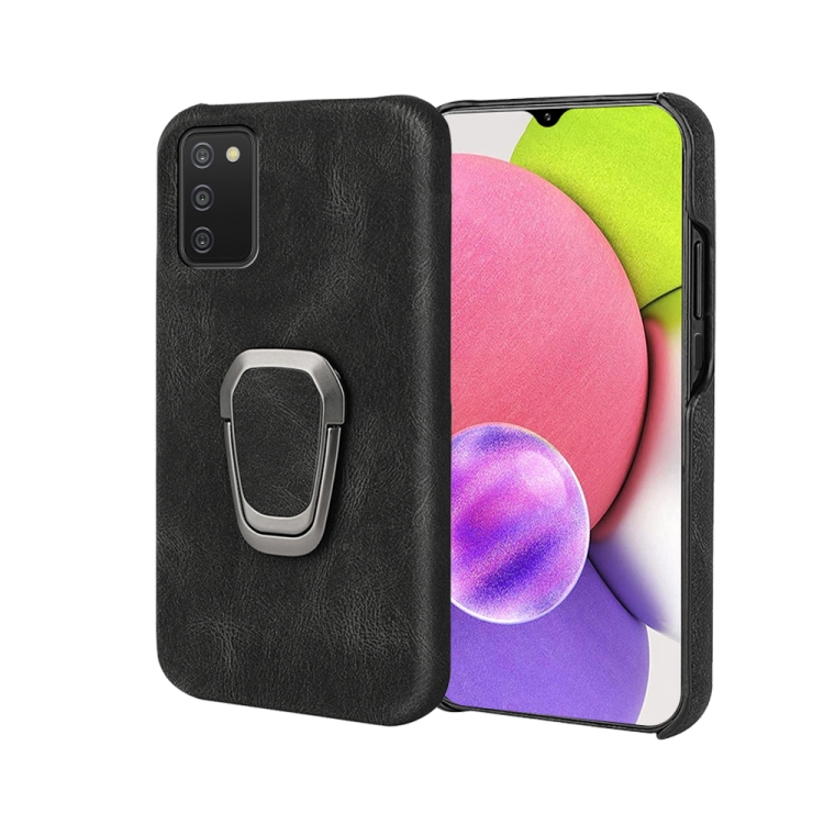 

Ring Holder PU Phone Case for Samsung Galaxy A03s 166mm(Black)