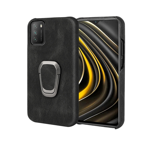 

Ring Holder PU Phone Case For Xiaomi Poco M3(Black)