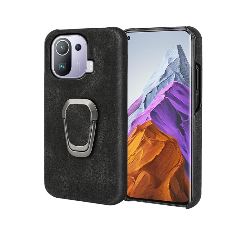 

Ring Holder PU Phone Case For Xiaomi Mi 11 Pro 4G / 5G(Black)