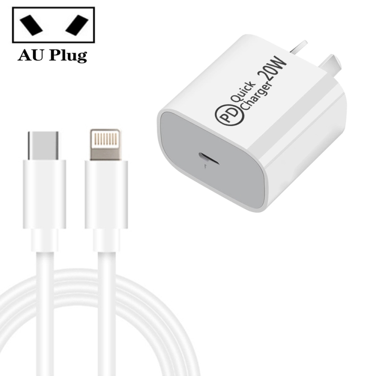 

2m AU-20W PD USB-C / Type-C Travel Charger with USB-C to 8 Pin Data Cable, AU Plug