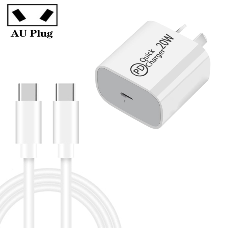 

2m AU-20W PD USB-C / Type-C Travel Charger with Type-C to Type-C Data Cable, AU Plug