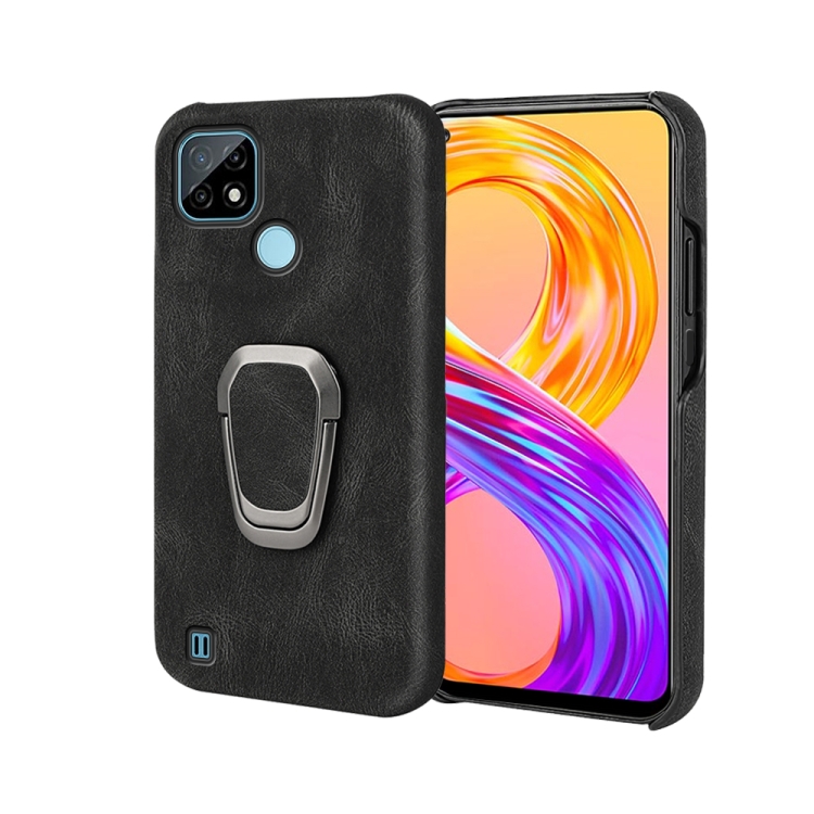 

Ring Holder PU Phone Case For OPPO Realme C21(Black)