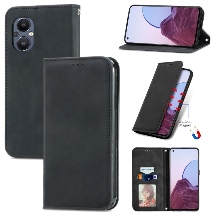 

For OnePlus Nord N20 5G Retro Skin Feel Magnetic Leather Case(Black)
