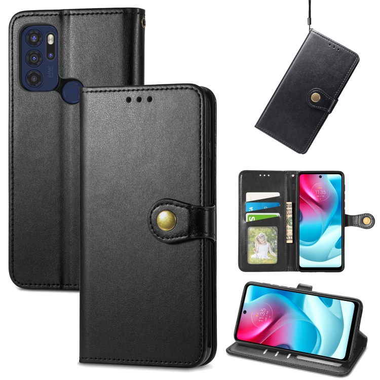 

For Motorola Moto G60s Solid Color Leather Buckle Phone Case(Black)