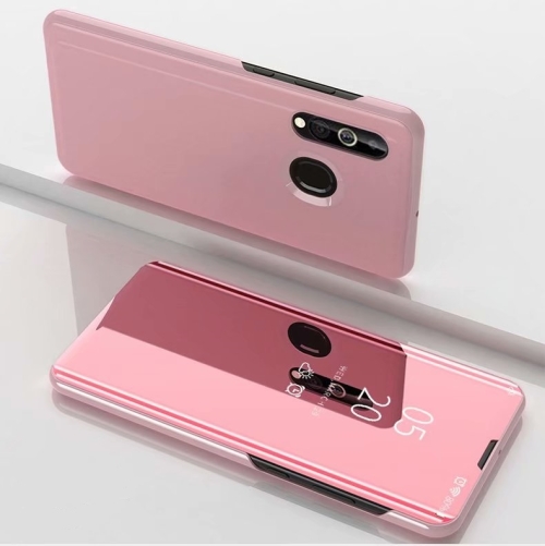 

For Galaxy A20e Electroplating Mirror Horizontal Flip Leather Case with Holder(Rose gold)