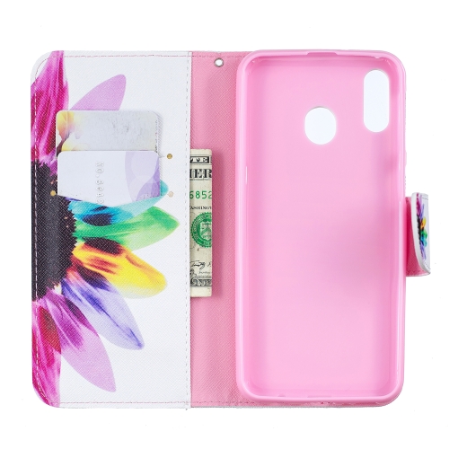 

Colored Drawing Pattern Horizontal Flip Leather Case for Samsung Galaxy M20,with Holder & Card Slots & Wallet(Sunflower)