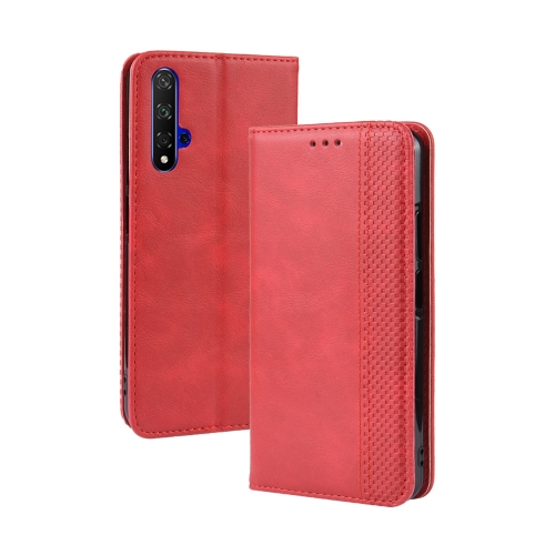 

Magnetic Buckle Retro Crazy Horse Texture Horizontal Flip Leather Case for HUAWEI Honor 20 , with Holder & Card Slots & Photo Frame(Red)