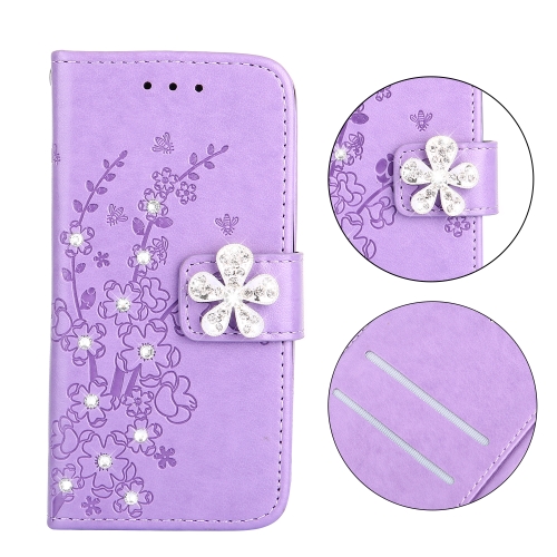 

Plum Blossom Pattern Diamond Encrusted Leather Case for Galaxy A3 (2017) / A320 with Holder & Card Slots(Plum purple)