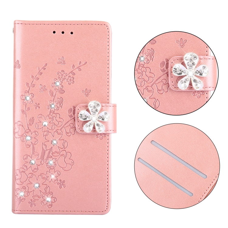 

Plum Blossom Pattern Diamond Encrusted Leather Case for HUAWEI Nova3i / P Smart+ , with Holder & Card Slots(Plum Rose Gold)
