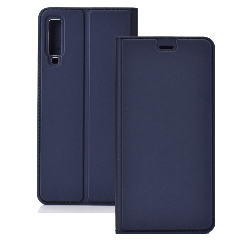 

Electric Pressed Plain Texture Ultra-thin Magnetic Suction TPU + PU Leather Case with Holder & Card Slot for Galaxy A50(Blue)