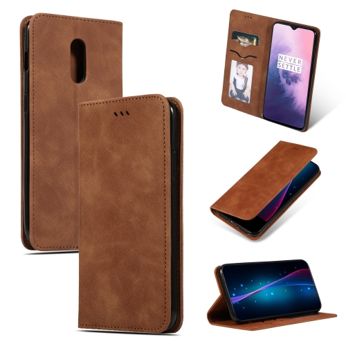 

Retro Skin Feel Business Magnetic Horizontal Flip Leather Case for OnePlus 7(Brown)