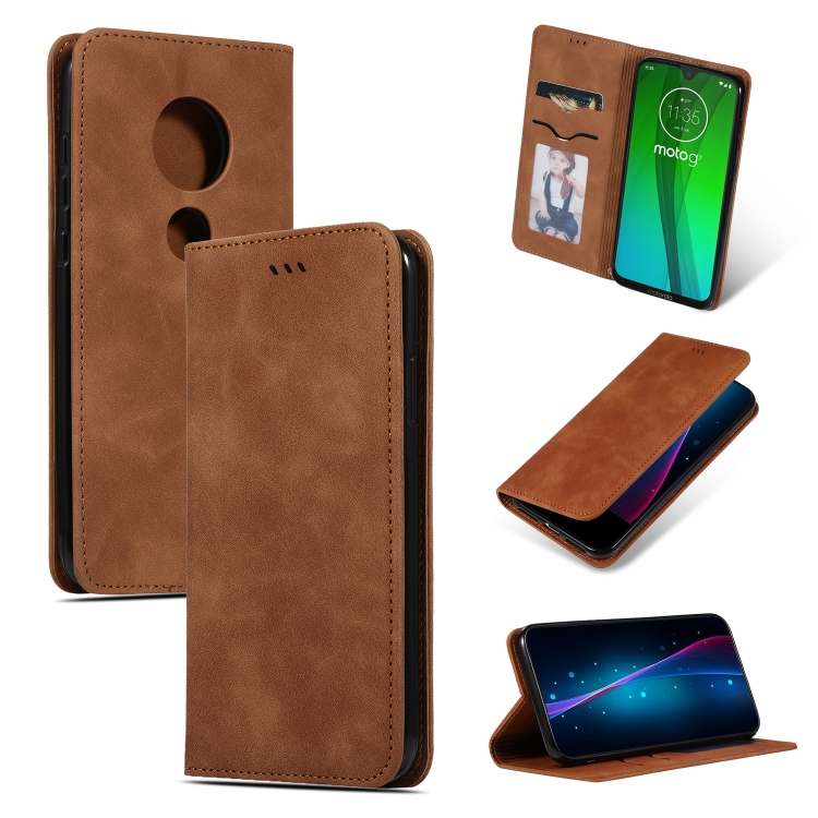

Retro Skin Feel Business Magnetic Horizontal Flip Leather Case for MOTO G7 & MOTO G7 PLUS(Brown)