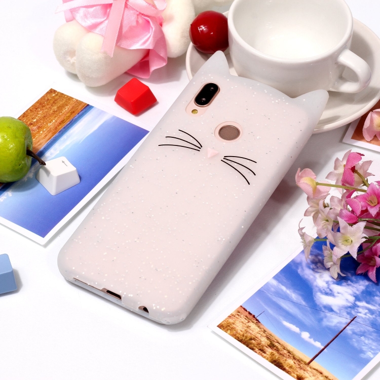 

Lovely 3D Moustache Cat Soft Silicone Back Case for Huawei P20 Lite / Nova 3e(White)