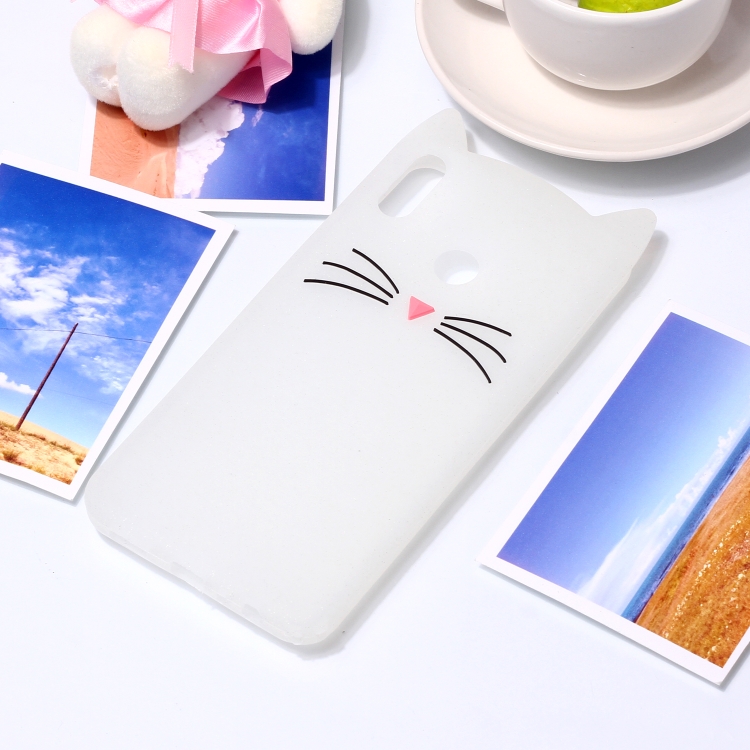 

Lovely 3D Moustache Cat Soft Silicone Back Case for Huawei Glory 8X(White)