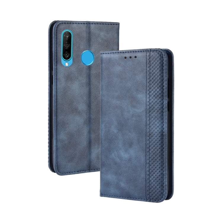 

Magnetic Buckle Retro Crazy Horse Texture Horizontal Flip Leather Case for Huawei Maimang 8, with Holder & Card Slots & Photo Frame(Blue)