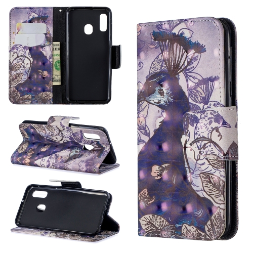 

3D Colored Drawing Pattern Horizontal Flip Leather Case for Samsung Galaxy A20e, with Holder & Card Slots & Wallet(Peacock)