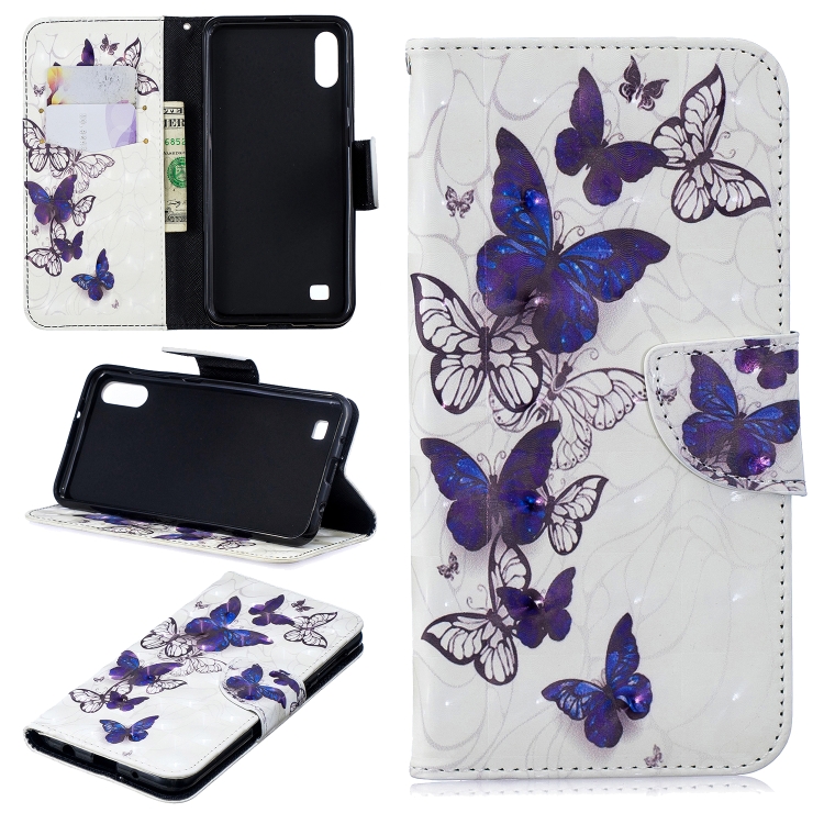 

3D Colored Drawing Pattern Horizontal Flip Leather Case for Samsung Galaxy A10, with Holder & Card Slots & Wallet(Butterflies)