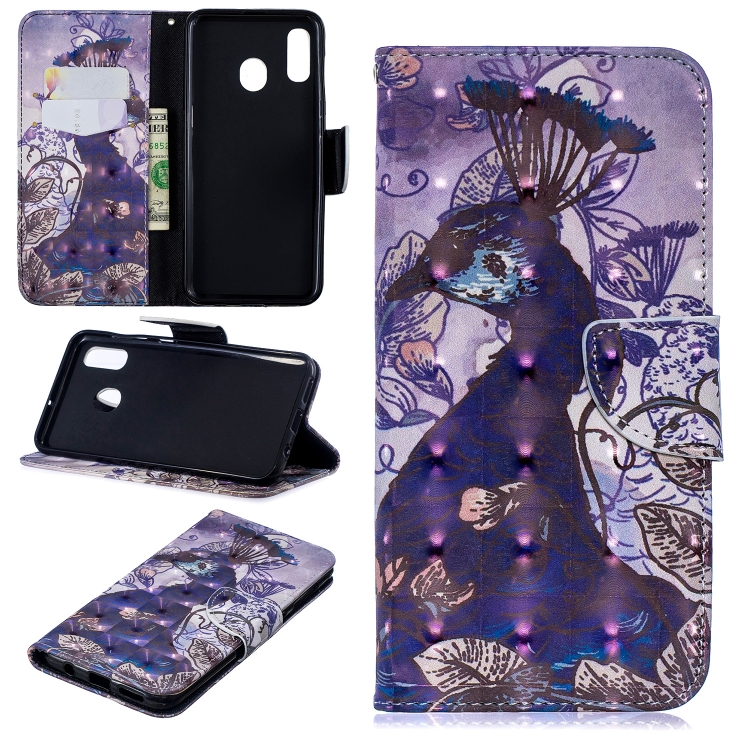 

3D Colored Drawing Pattern Horizontal Flip Leather Case for Samsung Galaxy A20&A30, with Holder & Card Slots & Wallet(Peacock)