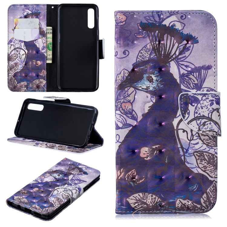

3D Colored Drawing Pattern Horizontal Flip Leather Case for Samsung Galaxy A50, with Holder & Card Slots & Wallet(Peacock)