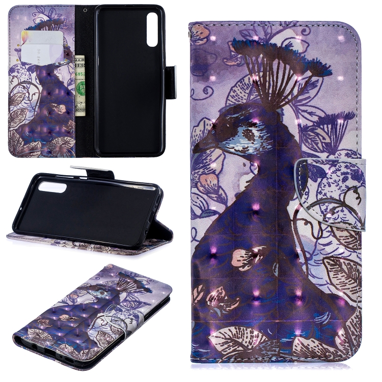 

3D Colored Drawing Pattern Horizontal Flip Leather Case for Galaxy A70, with Holder & Card Slots & Wallet(Peacock)