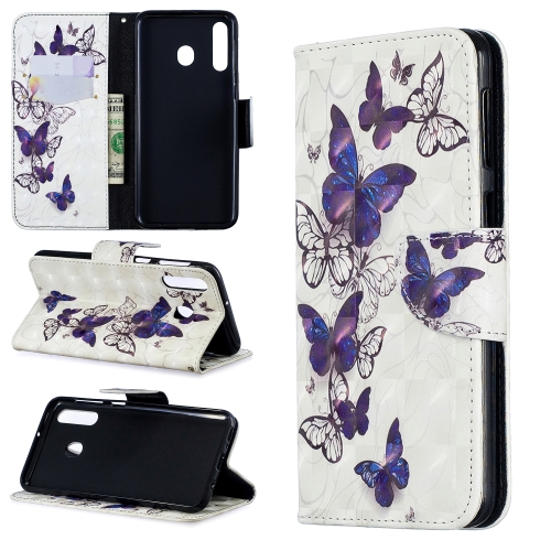 

3D Colored Drawing Pattern Horizontal Flip Leather Case for Galaxy M30, with Holder & Card Slots & Wallet(Butterflies)