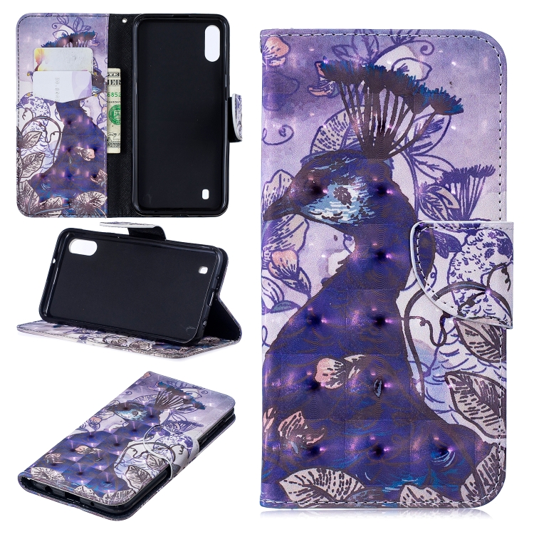 

3D Colored Drawing Pattern Horizontal Flip Leather Case for Samsung GalaxyM10, with Holder & Card Slots & Wallet(Peacock)