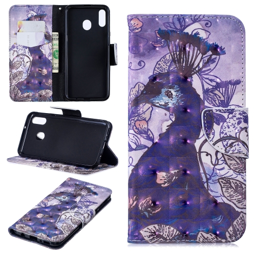 

3D Colored Drawing Pattern Horizontal Flip Leather Case for Samsung Galaxy M20, with Holder & Card Slots & Wallet(Peacock)